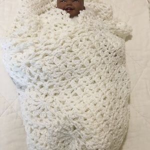 Baby Blanket- Handmade Detailed Baby Blanket Hand Crochet New White
